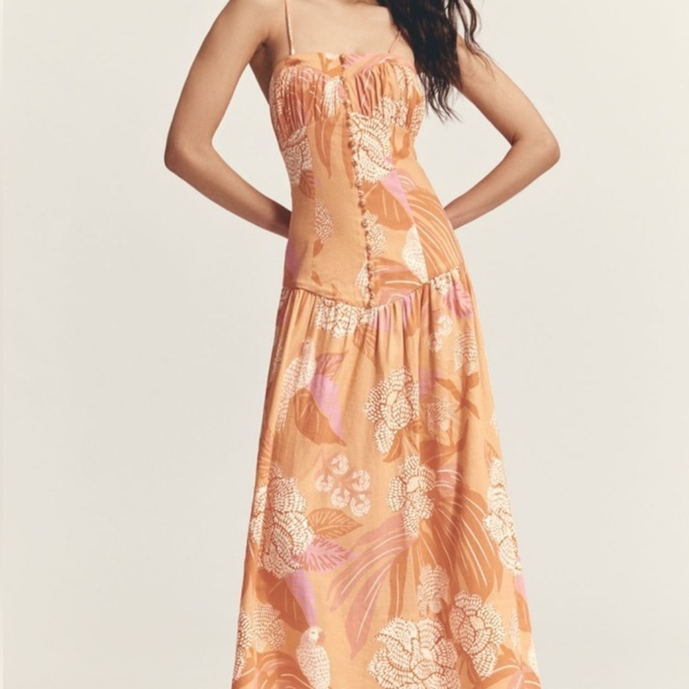 FARM Rio x Anthropologie Tropical Orange Maxi Dress